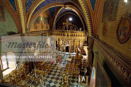 Interior of St. Nicholas church, Chalki (Halki), Dodecanese, Greek Islands, Greece, Europe