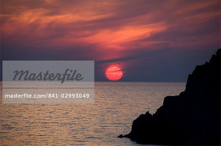 Coucher de soleil, Assos, Kefalonia (Céphalonie), îles Ioniennes, Grèce, Europe