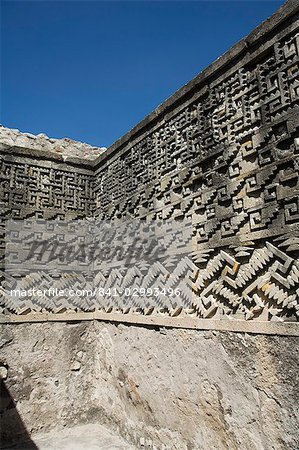 Fantastique sculpture géométrique, Palais des colonnes, Mitla, antiquité mixtèque site, Oaxaca, Mexique, Amérique du Nord