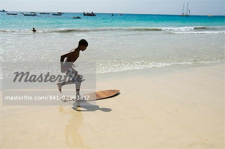 Beach surfing at Santa Maria on the island of Sal (Salt), Cape Verde Islands, Africa