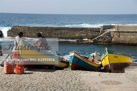 Fishing boats at the port of Ponto do Sol, Ribiera Grande, Santo Antao, Cape Verde Islands, Atlantic, Africa