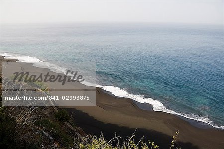 Black volcanic sand beach at Sao Filipe, Fogo (Fire), Cape Verde Islands, Atlantic Ocean, Africa