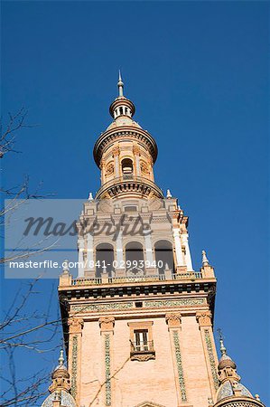 Detail of building on the Plaza de Espana erected for the 1929 Exposition, Parque Maria Luisa, Seville, Andalusia, Spain, Europe