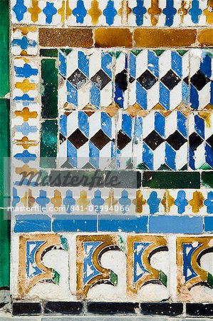District de carreaux azulejos de style mudéjar, Casa de Pilatos, Santa Cruz, Séville, Andalousie, Espagne, Europe