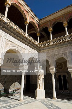 View of the Patio Principal in Casa de Pilatos, Santa Cruz district, Seville, Andalusia, Spain, Europe