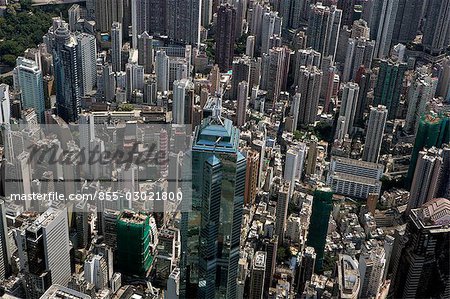 Vue aérienne qui surplombe les bâtiments commecial Central, Hong Kong