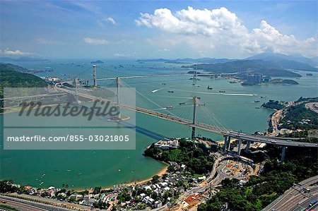 Aerial view overlooking Tsing Ma Bridge,Hong Kong Aerial view overlooking Tsing Ma Bridge,Hong Kong