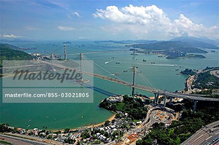 Aerial view overlooking Tsing Ma Bridge,Hong Kong