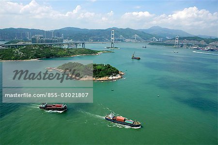 Aerial view overlooking Tsing Ma Bridge and Park Island,Hong Kong