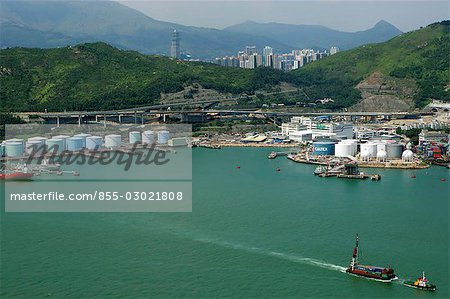 Aerial view overlooking oil tanks at Ting Kau,Hong Kong Aerial view overlooking oil tanks at Ting Kau,Hong Kong