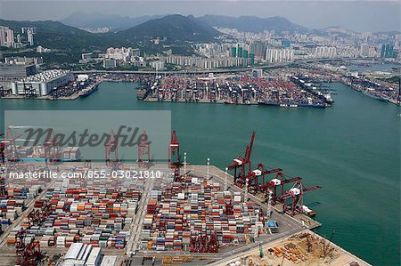 Luftaufnahme mit Blick auf Kwai Chung Container Terminal, Hong Kong