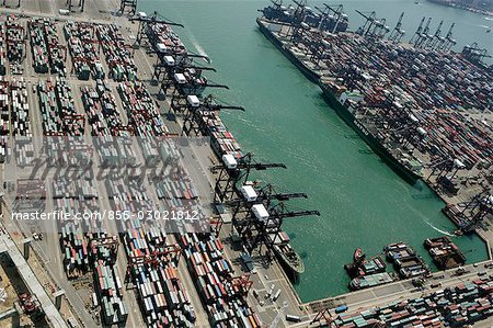 Luftaufnahme mit Blick auf Kwai Chung Container Terminal, Hong Kong