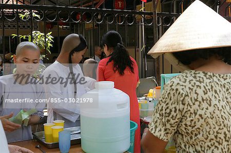 Nuns selling drink,Chua Vinh Trang,My Tho,Vietnam