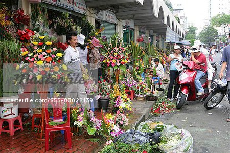 Blumenmarkt in der Nähe der Cho Ben Thanh Markt, Ho-Chi-Minh-Stadt, Vietnam