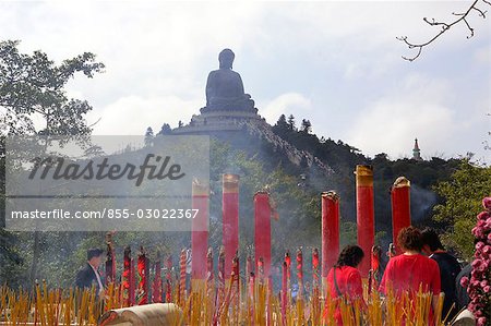 Incense and the Giant Buddha statue,Po Lin Monastery,Lantau Island,Hong Kong