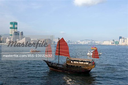 Chinese junk  at Victoria Harbour,Hong Kong