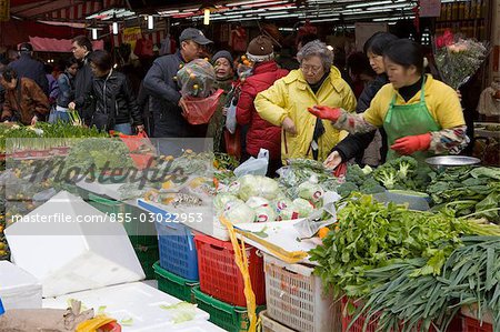 Fresh vegetables stall at Quarry Bay market,Hong Kong