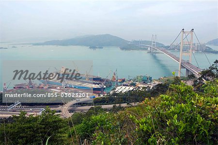 Overlooking Tsing Ma Bridge and Ma Wan from Tsing Yi Island,Hong Kong Overlooking Tsing Ma Bridge and Ma Wan from Tsing Yi Island,Hong Kong