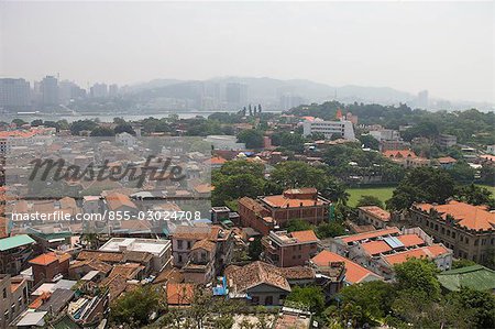 Cityscape of Gulangyu Island and skyline of Xiamen from Sunlight Rock Park,Gulangyu Island,Xiamen (Amoy),Fujian Province,China