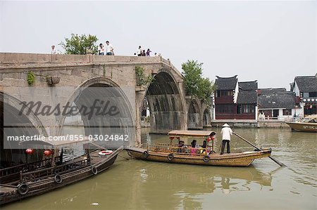 Fangsheng bridge and touring boats at Zhujiajiao,Shanghai,China