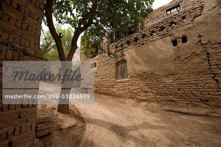 Maisons folkloriques de Uyghur, Village d'Oerlikon, Turpan, district d'autonomie ouïghour du Xinjiang, Chine