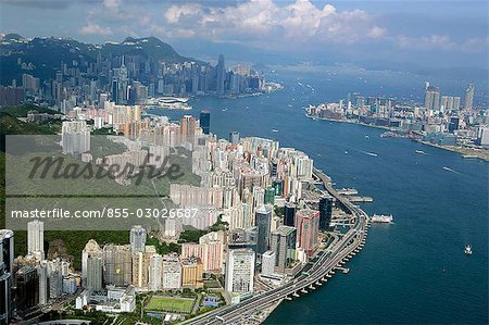 Vue aérienne de North Point surplombant Victoria Harbour, Hong Kong