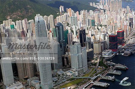 Vue aérienne sur la centrale & de Sheung Wan, Hong Kong