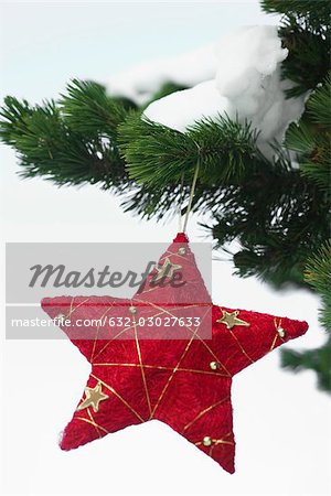 Ornement de Noël étoile suspendue à neige givré branch Ornement de Noël étoile suspendue à neige givré branch