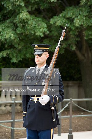 Garde sur la tombe du soldat inconnu, cimetière National d'Arlington, Arlington, Virginia, États-Unis d'Amérique, Amérique du Nord