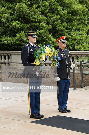 Wreath laying ceremony at the Tomb of the Unknown Soldier, Arlington National Cemetery, Arlington, Virginia, United States of America, North America