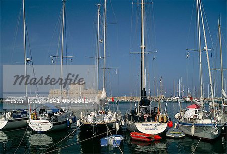 Mandraki harbour, Rhodes Town, island of Rhodes, Dodecanese islands, Greece, Mediterranean, Europe