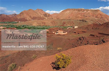 Oasis dans le paysage aride, la vallée du Dadès, Maroc, Afrique du Nord, Afrique