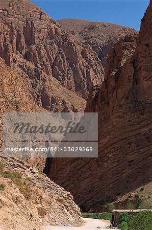 Cliffs and narrow valley of the Dades Gorge, leading to the Dades Valley pass route, Morocco, North Africa, Africa