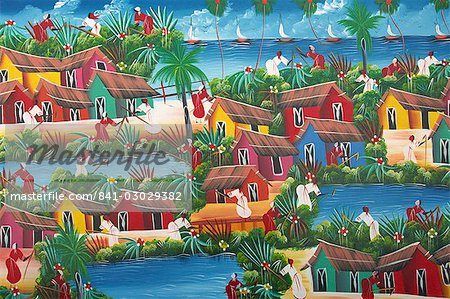 Naive Haitian painting, Colonial Zone, Santo Domingo, Dominican Republic, West Indies, Central America