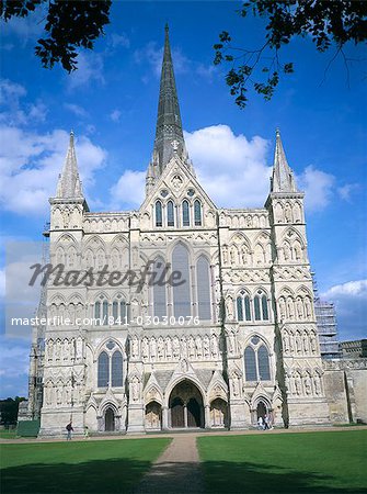 Avant de l'Ouest, de la cathédrale de Salisbury, Salisbury, Wiltshire, Angleterre, Royaume-Uni, Europe