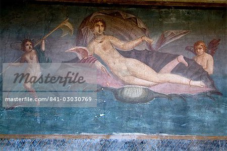 Fresque de la maison de Vénus, Pompéi, une grande ville romaine détruite en 79AD par une éruption volcanique du mont Vésuve, près de Naples, Campanie, Italie, Europe