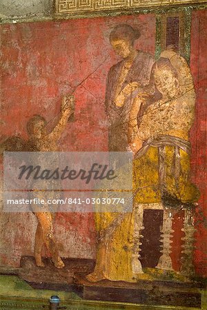 Fresque à la Villa dei Misteri, Pompei, une grande ville romaine détruite en 79AD par une éruption volcanique du mont Vésuve, patrimoine mondial UNESCO, près de Naples, Campanie, Italie, Europe