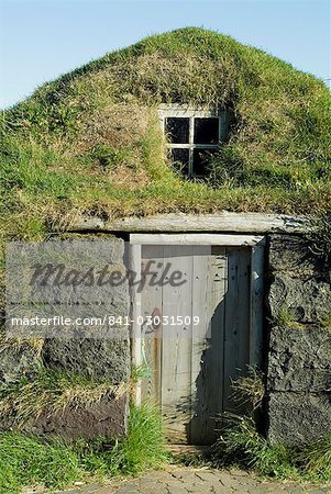 Traditional turf house, Eyrabakki, Iceland, Polar Regions