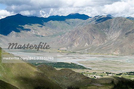 View of Tibetan plateau, from Ganden Monastery, near Lhasa, Tibet, China, Asia