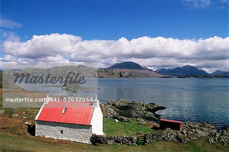 Red roofed cottage, Loch Torridon, Wester Ross, Highlands, Scotland, United Kingdom, Europe