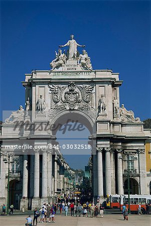 Exterior of the Triumphal Arch, Praca do Comercio, square in the city of Lisbon, Portugal, Europe