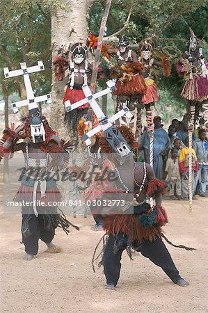 Masked dancers, Sangha, Dogon area, Mali, Africa