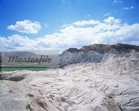 Rocks and green fields in distance, near Avanos, Cappadocia, Anatolia, Turkey, Eurasia