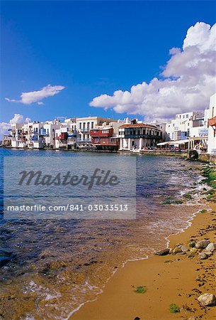 Petite Venise trimestre et port de Mykonos, Cyclades îles, la Grèce, Méditerranée, Europe