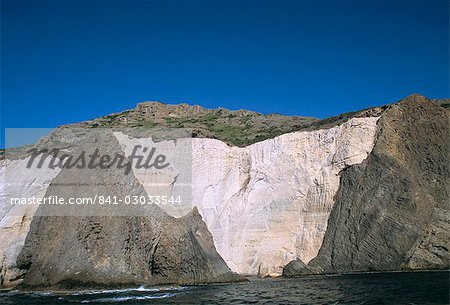 Volcanic rock formations on the south eastern coast, near Kleftiko, Milos, Cyclades islands, Greece, Mediterranean, Europe