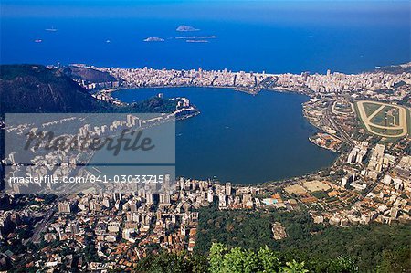 Aerial view of Lago Rodrigo de Freitas and the quarter of Ipanema, Rio de Janeiro, Brazil, South America