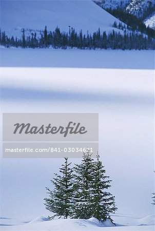 Incliner le lac en hiver, les montagnes Rocheuses, en Alberta, Canada