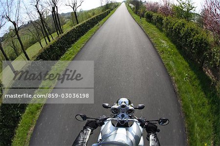 Fisheye of road and motorcycle