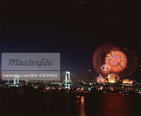 Fireworks in Tokyo at night