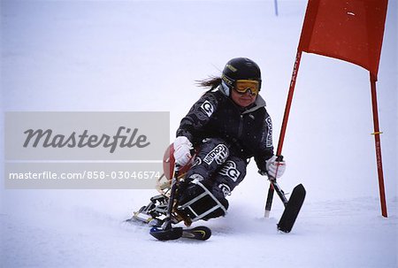 Amputee Competing In Ski Slalom